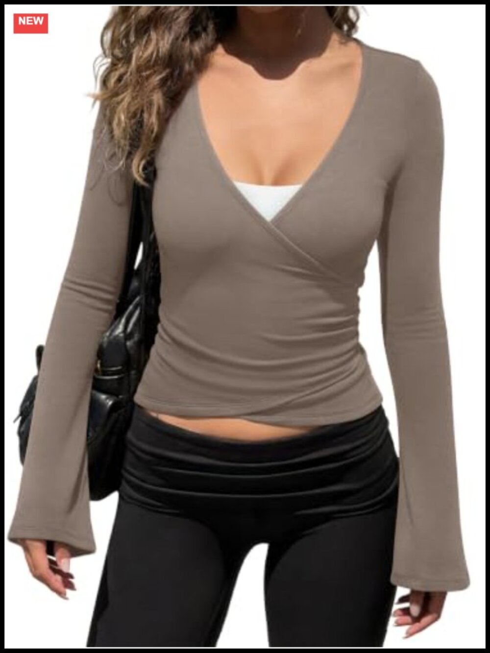Long Sleeve Tie Front Wrap Cardigan with Bell Sleeves
